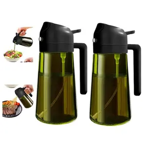 2 Count 16oz 2-in-1 Oil Dispenser for Cooking ,spray or pour,Light-Blocking Dark, Olive Oil Dispenser Bottle for Kitchen, Premium Dark Green Glass Oil Bottle, Food-Grade Oil Mister for Air Fryer, BBQ Organiser Tin Canister sprayer