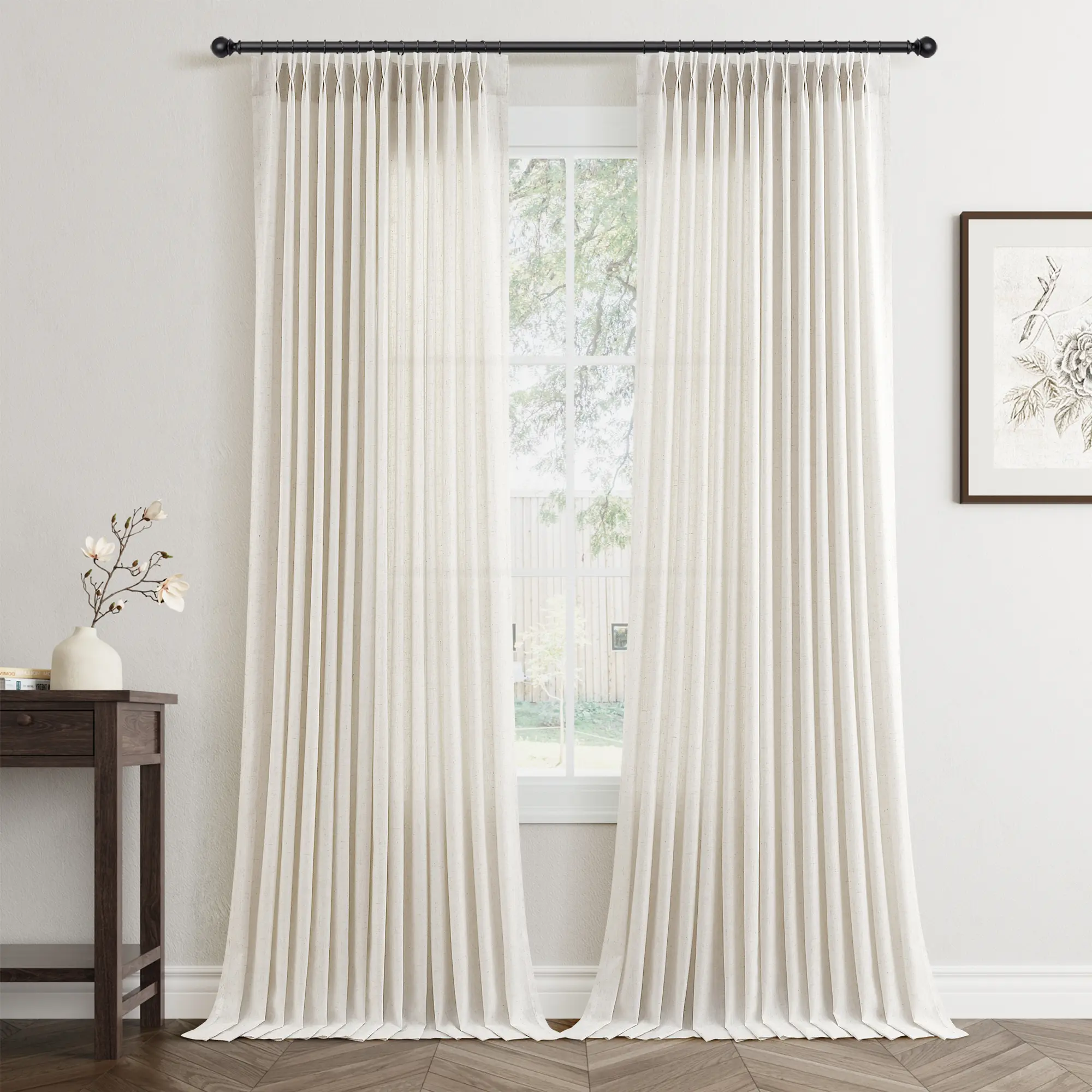 JOWELS Hanging Pinch Pleat Design Curtains 2 Panels, Upgraded Linen Fabric, Light Filtering & Privacy Drapes with Back Tab Hooks Rings, Curtains for Bedroom Living Room, Farmhouse Boho Style