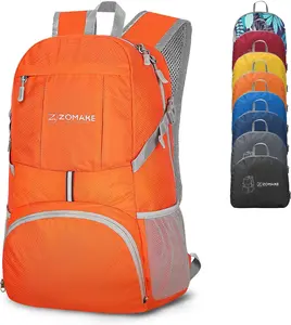 ZOMAKE Lightweight Packable Backpack 35L, Light Foldable Backpacks Water Resistant Collapsible Hiking Bag, Compact Folding Day Pack for Travel Camping(Orange)