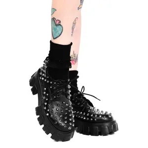 Studded Black Platform Oxford Shoes