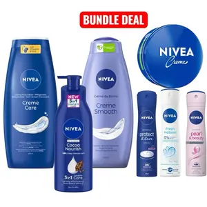 NIVEA Mega Bundle Body Care Deal 2 Body-Wash 750ml 3 Deodorant Spray 150ml NIVEA Creme 250ml & Coco Nourish Body 5-1 Lotion Cosmetic