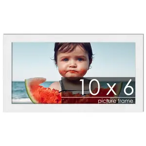 10x6 White Wood Picture Frame - UV Acrylic, Foam Board Backing, Hanging Hardware