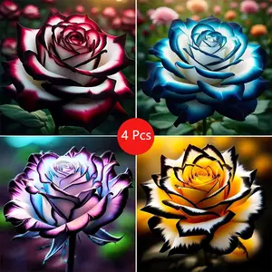4pcs Beautiful Floral Diamond Painting Kit, Adult Art Set, DIY 5D Round Drill Crafts, Home Wall Decor, Beginner Friendly, Handicraft, DIY Kits