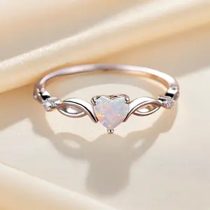 Minimalist Luxury Heart Shaped Synthetic Opal Ring  Birthstone Inspired Wedding Ring for Brides Engagement Anniversary Birthday Valentine's Day Gift