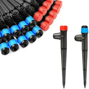 50 count Drip Emitters with Stake for 1/4" Irrigation Tubing, Adjustable 360  Water Flow Irrigation Universal Sprayer, 20 count Blue Drippers Sprayer and 30 count Red Drip Irrigation Emitters