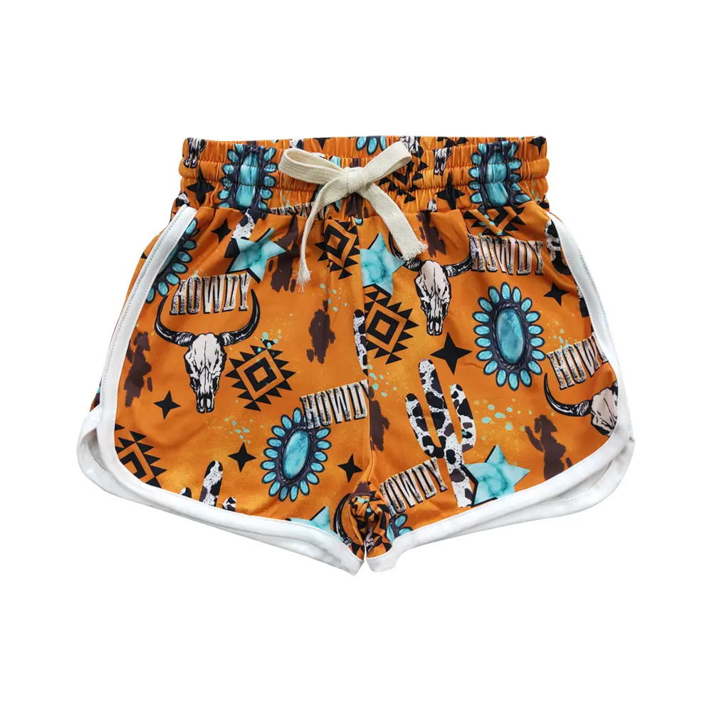Girls' Minimalist Turquoise Western Style Mid Waist Drawstring Closure Shorts - Kids' Bottoms for 2T, 3-6M (SS0090), 4T, Multi-Size, Milk Silk, Machine Wash