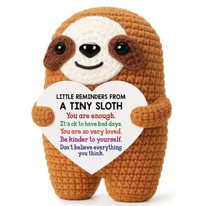 Handmade Positive Crochet Sloth Soft Stuffed Animal with Encouragement Message Card – Emotional Support Gift for Friends or Loved Ones Collectible Soft Animal