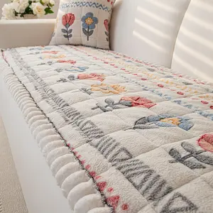 1pc Sewing Sofa Pad, Spring Flower Pattern, Thickened Polyester Cotton, Anti-Slip Back, Floor Seat Cushion, Home Sofa Decor
