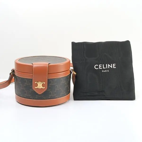 Pre-owned Celine Leather Crossbody Bags Triomphe Tambour CE7 71525 BK3 Crossbody Bag Authentic Vintage Style Monogram Design