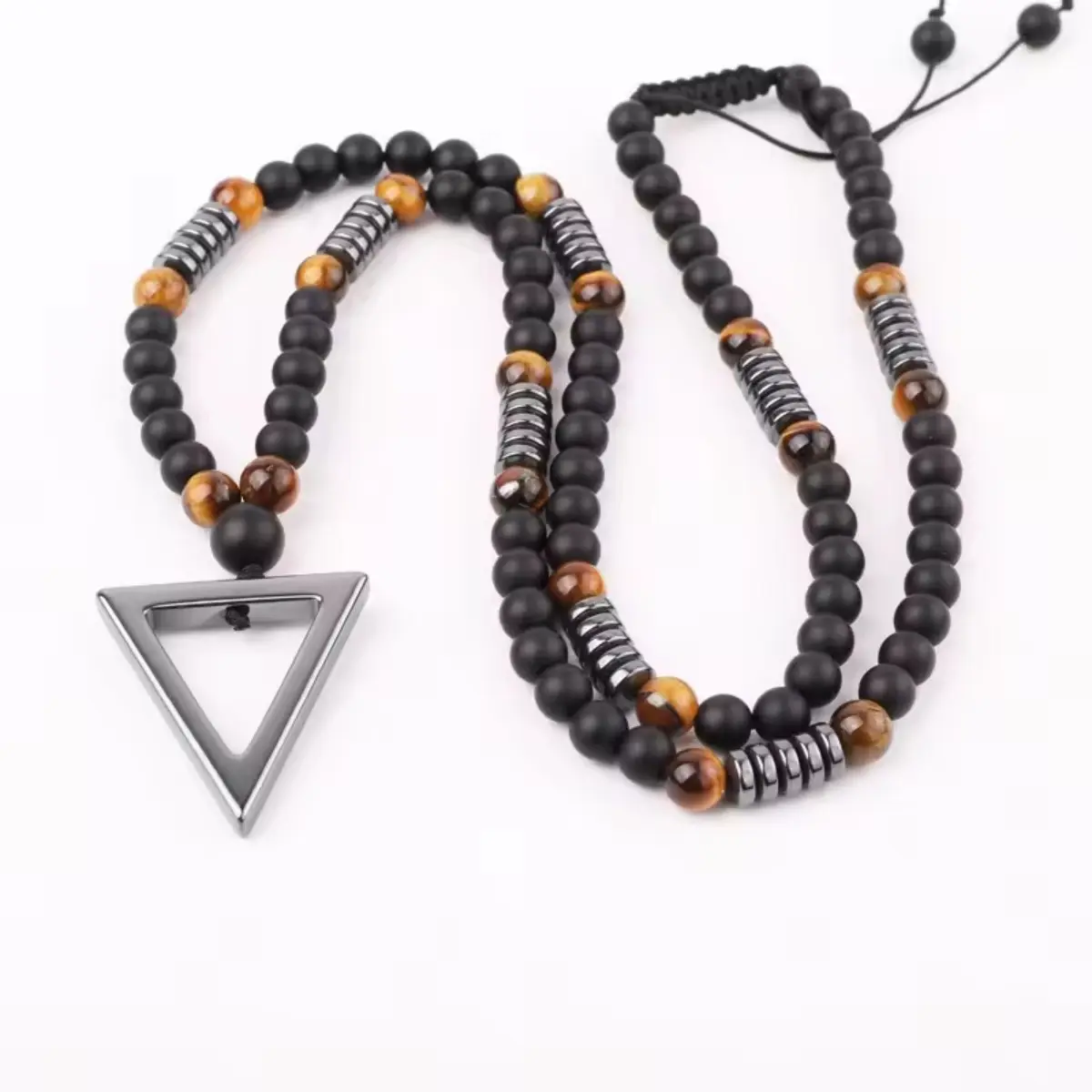 Mens Tiger Eye Bead Necklace Natural Stone Necklace Adjustable Beaded Necklace Mens Jewelry Accessories Gift for Him Trendy Beads Mens Fashion