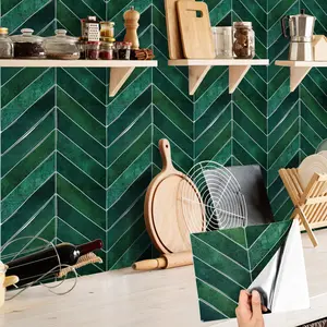 20pcs 3D Herringbone Self-Adhesive Wall Decor，Room Decor | Waterproof & Oil-Proof Peel and Stick Backsplash for Kitchen & Bathroom, Home Decoration | 11.4" x 9", Easy to Clean-Dark Green