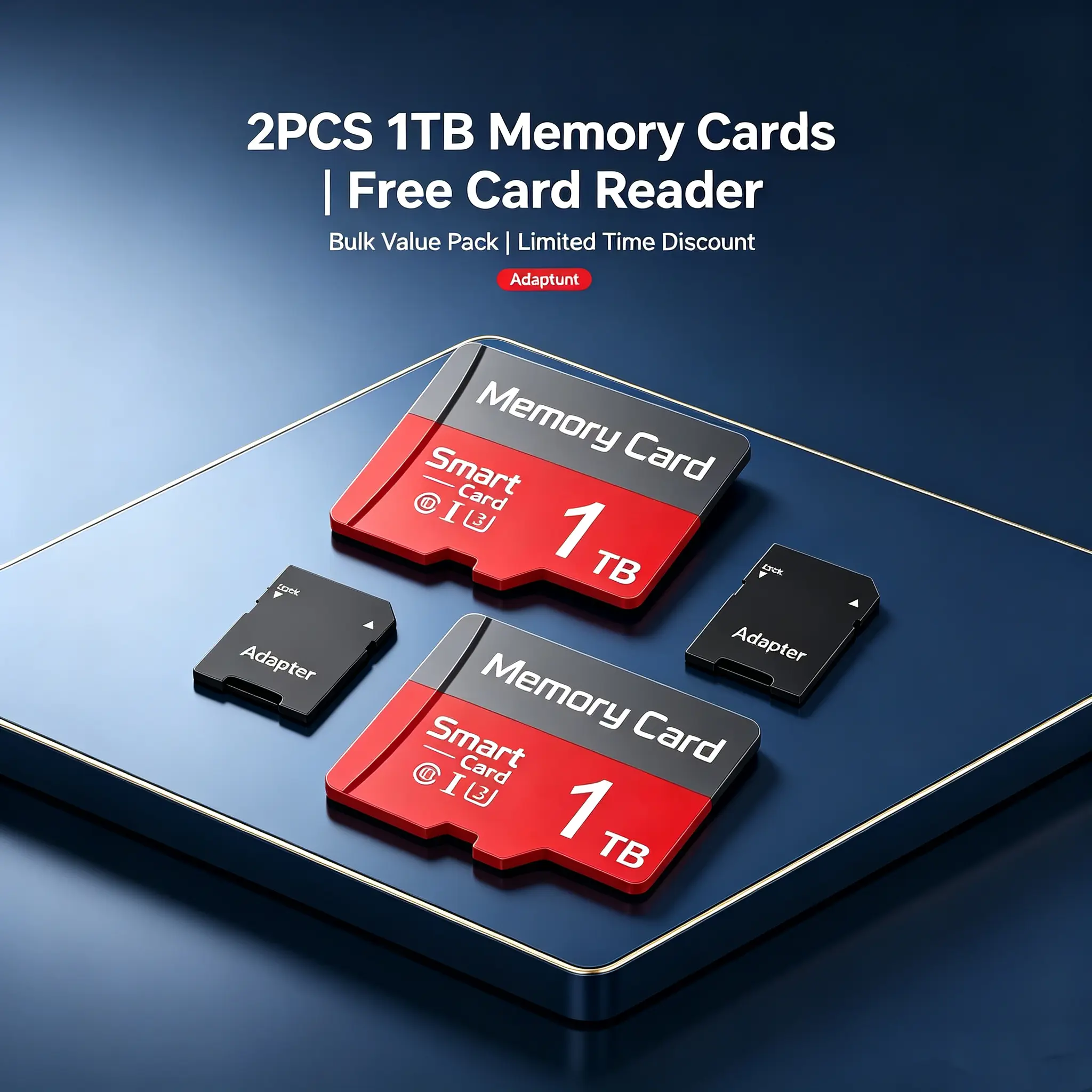Set of 2 1TB, sd memory card, Stable Reading Writing, sd card, Fast Data Transfer, micro sd card, Comes with SD Card Adapter, Class 10 for tablet, dash cam, sat nav, laptop, kids camera