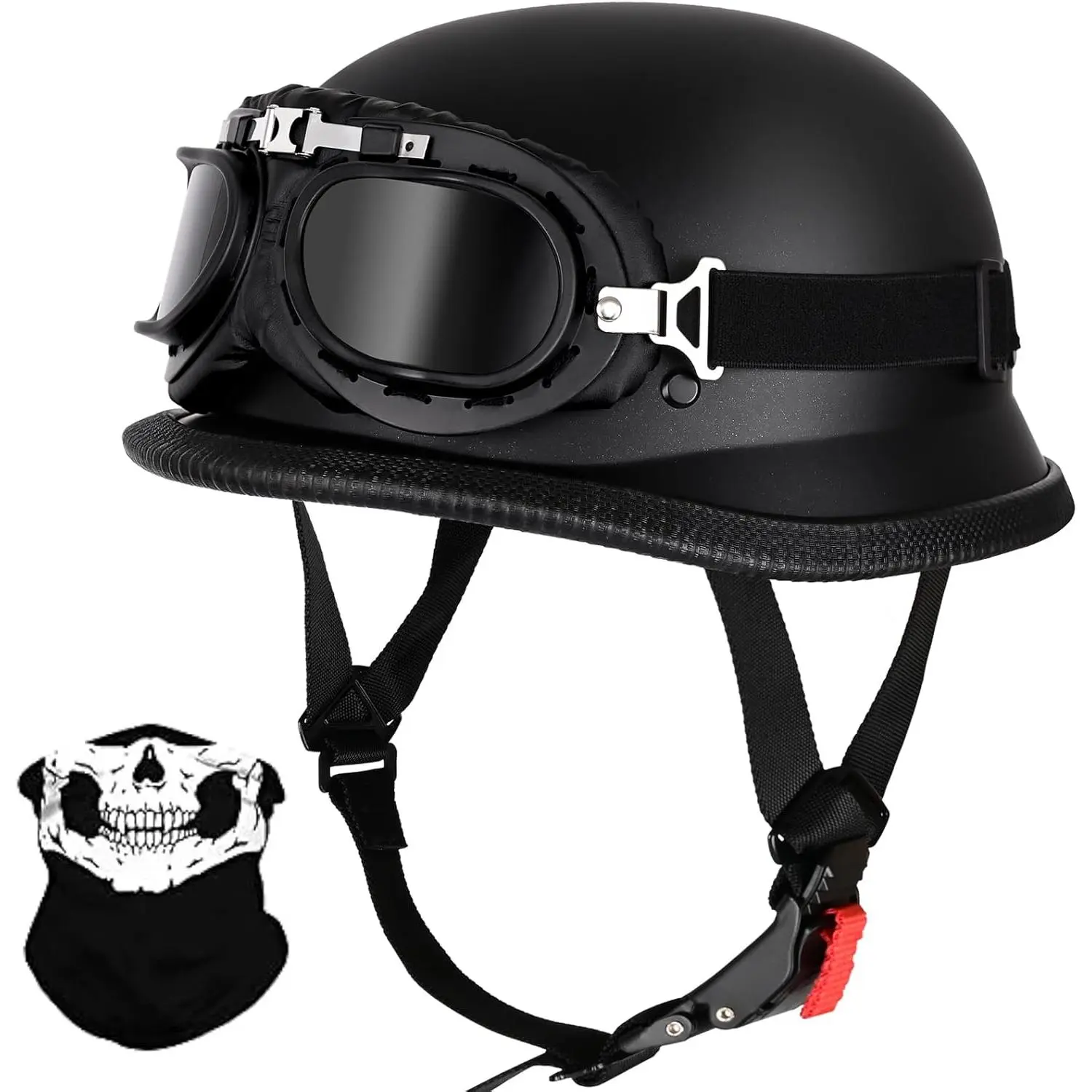 DOT Approved German-Style Skull Cap Half-Shell Helmet for Adult Men - Motorcycle Skull Helmet for Cruiser, Scooter, Skull Helmet Motorcycle