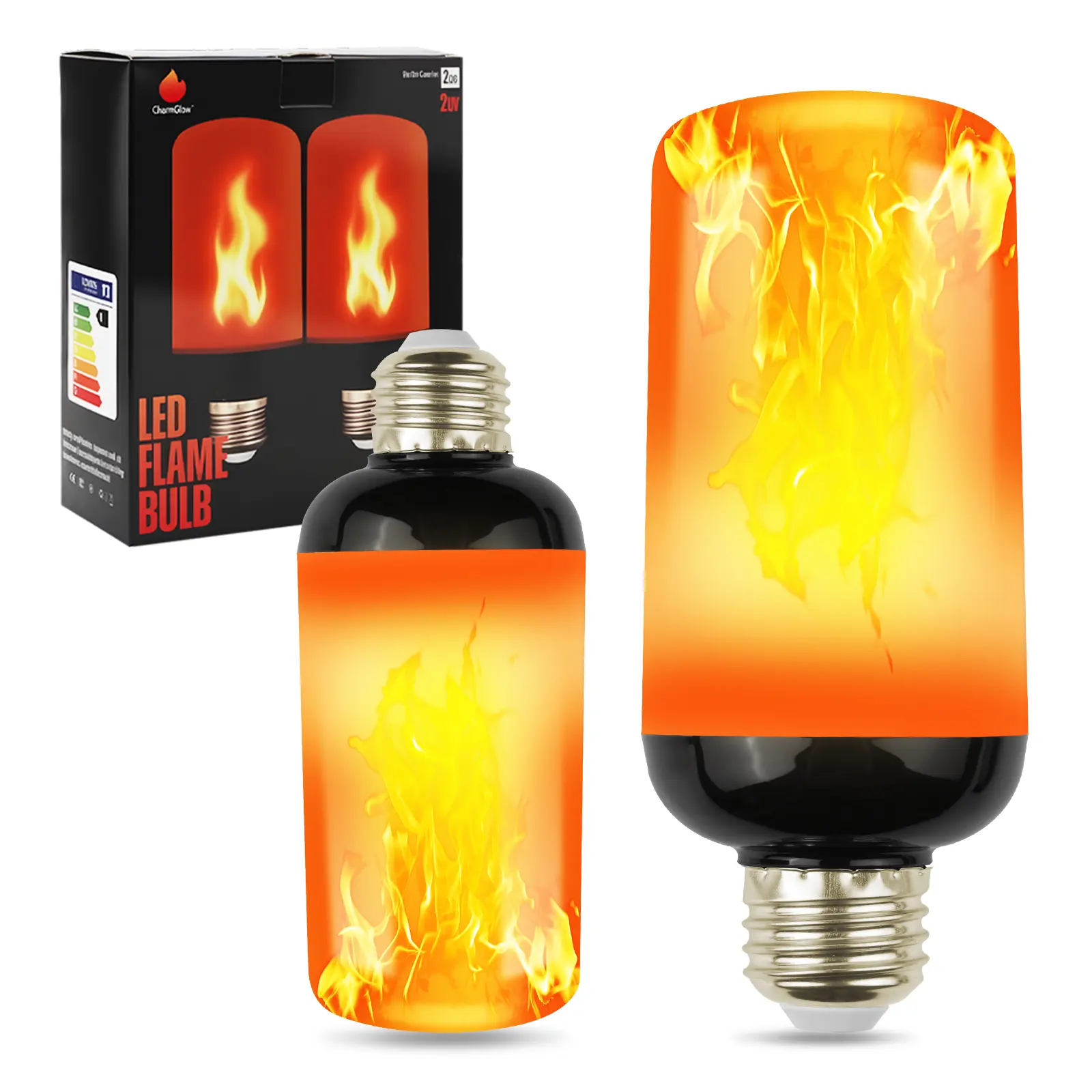 Upgraded LED Flame Bulbs, Multi-Mode Flashing Bulbs with Inverted Effect, E26 Base Flame Bulbs, Suitable for Christmas, Halloween, Parties, Patios, Porches, and Home Holiday Indoor/Outdoor Decorations - 2-Pack