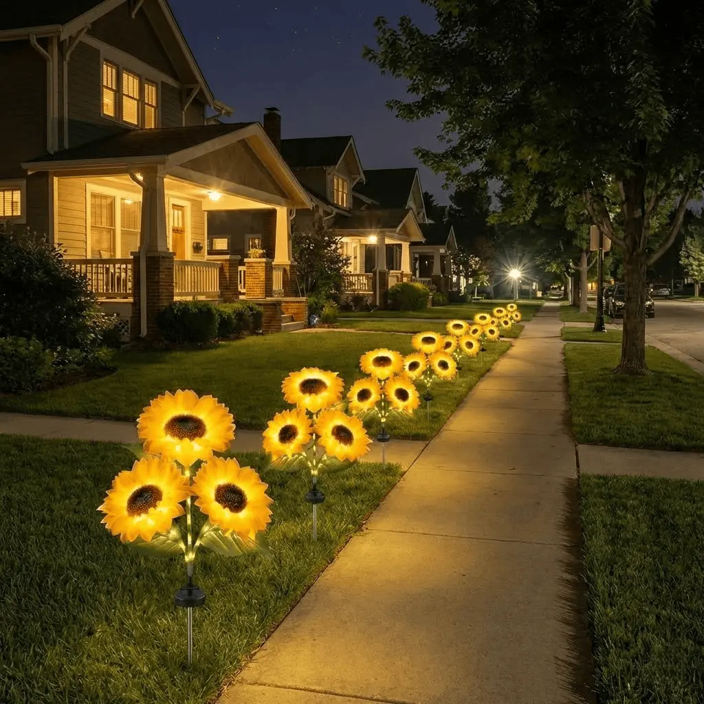 Solar Driven LED Sunflower Garden Light Set (2/4/6 Pieces) - IP65 Waterproof Durable Plastic, Realistic Night Glow, Adjustable Lighted Portable Sun-Powered Solar Flower Decorative Lamps for Patio, Lawn, Adjustable Solar-Powered Decorative Lamps, Lighted S