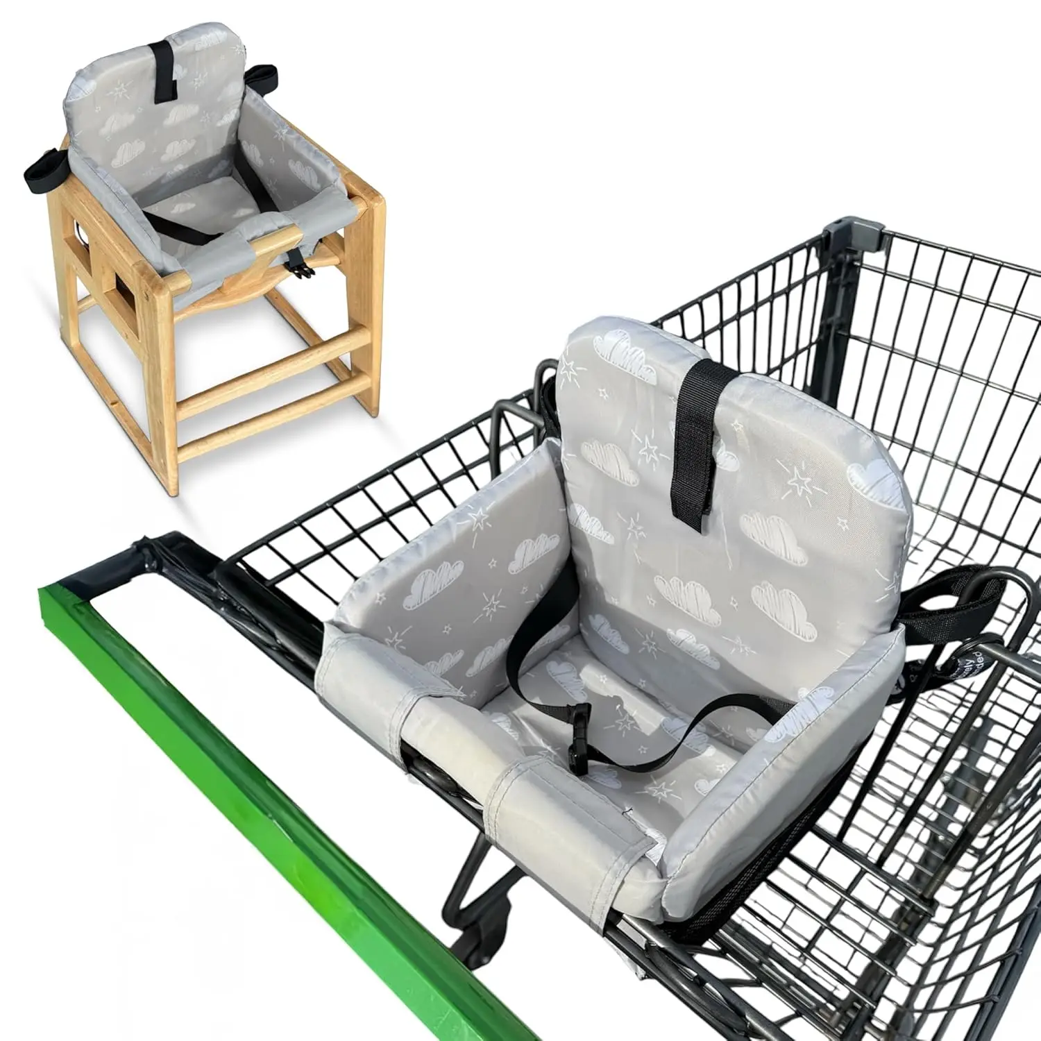 Shopping Cart Seat Cover for Baby, High Chair & Grocery Seat Protector, Padded Chair Covers for Restaurant Seats, Unisex Machine Washable Grocery Cart Liner & Swing Insert – Grey Clouds Boy Stroller Newborn Travel