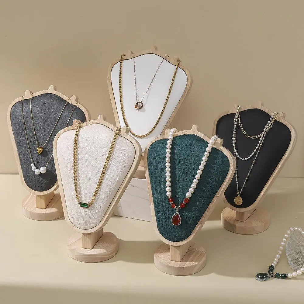 Mannequin Wooden Velvet Necklace Pendant Chain Jewelry Bust Neck Display Stand Holder Mannequin Necklace Pendant Window Display