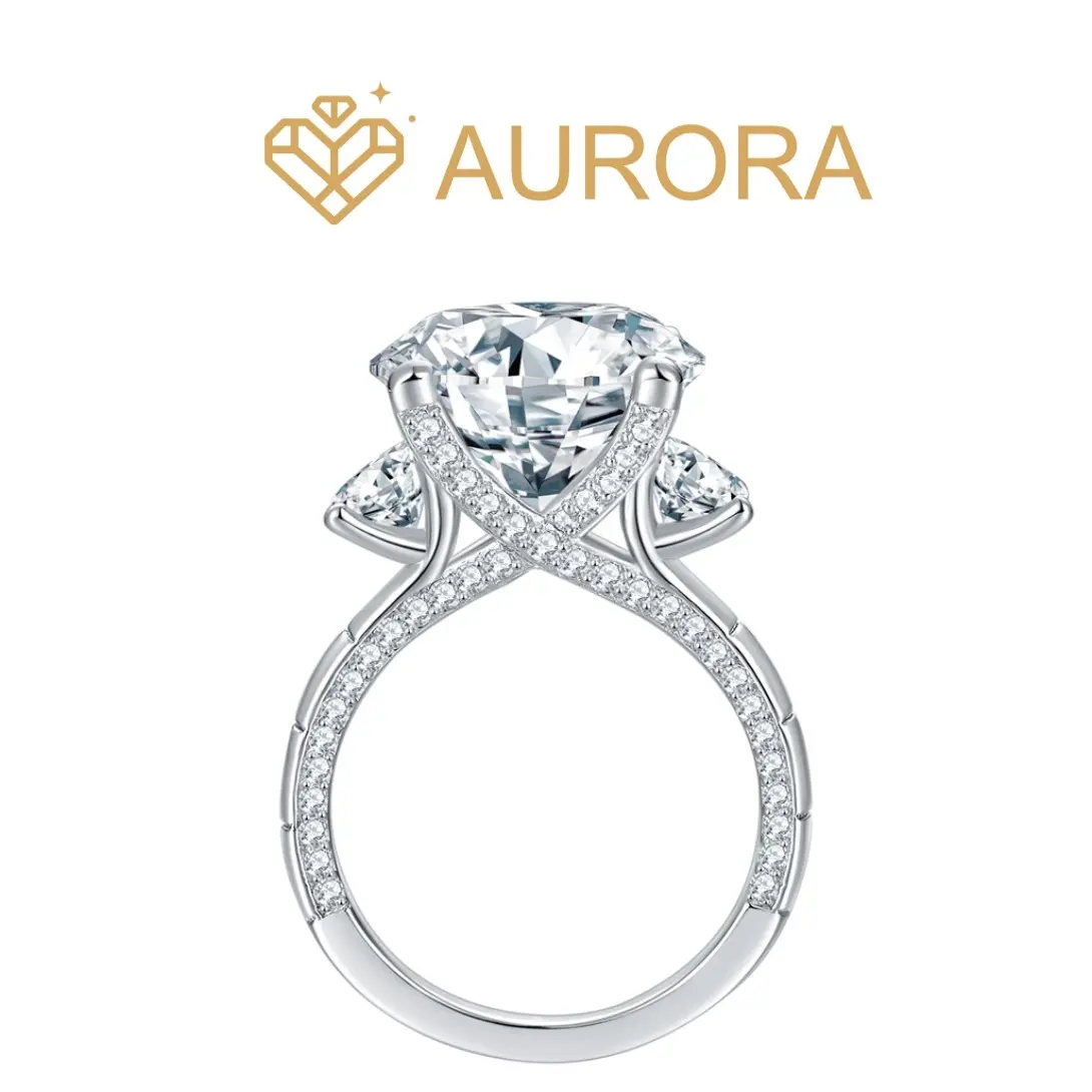 【#69 Vegas】S925 Sterling Silver Full Synthetic Moissanite Ring with Main and Side Stones, High-Quality Anniversary Birthday Gift Jewelry