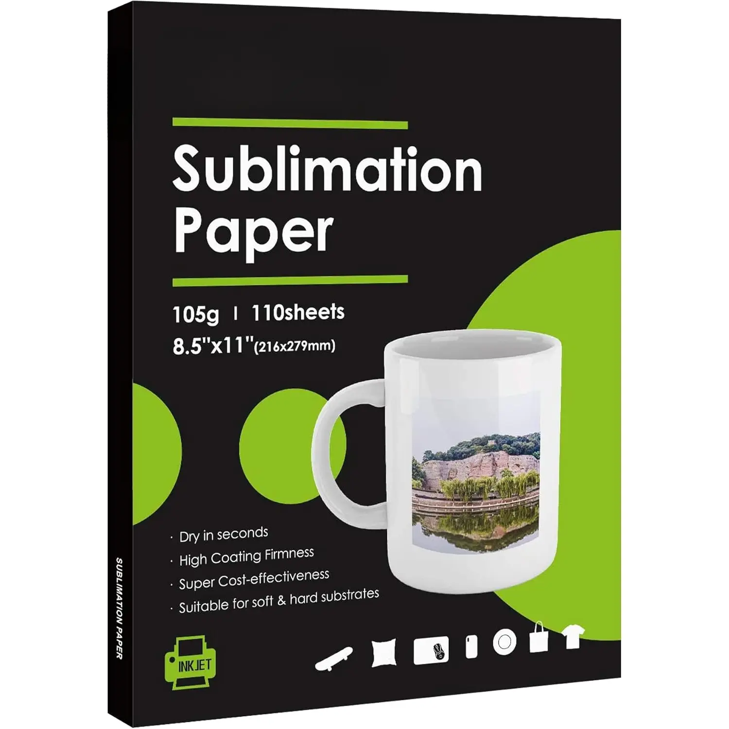 Heat Transfer Sublimation Paper, Letter Size (8.5x11 in), 110 Sheets, 105g, Inkjet Ready for Sublimation Ink, High-Density Crisp Vibrant Prints, for Light Fabrics/T-Shirts, Weddings/Birthdays Crafts, Inkjet Printer Compatible, Christmas Ornaments