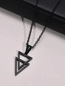 Men's Geometric Stainless Steel Double Triangle Pendant Necklace, Minimalist Chain Necklaces, Fashion Necklace, Stylish Jewelry for Men, Durable and Trendy Accessory