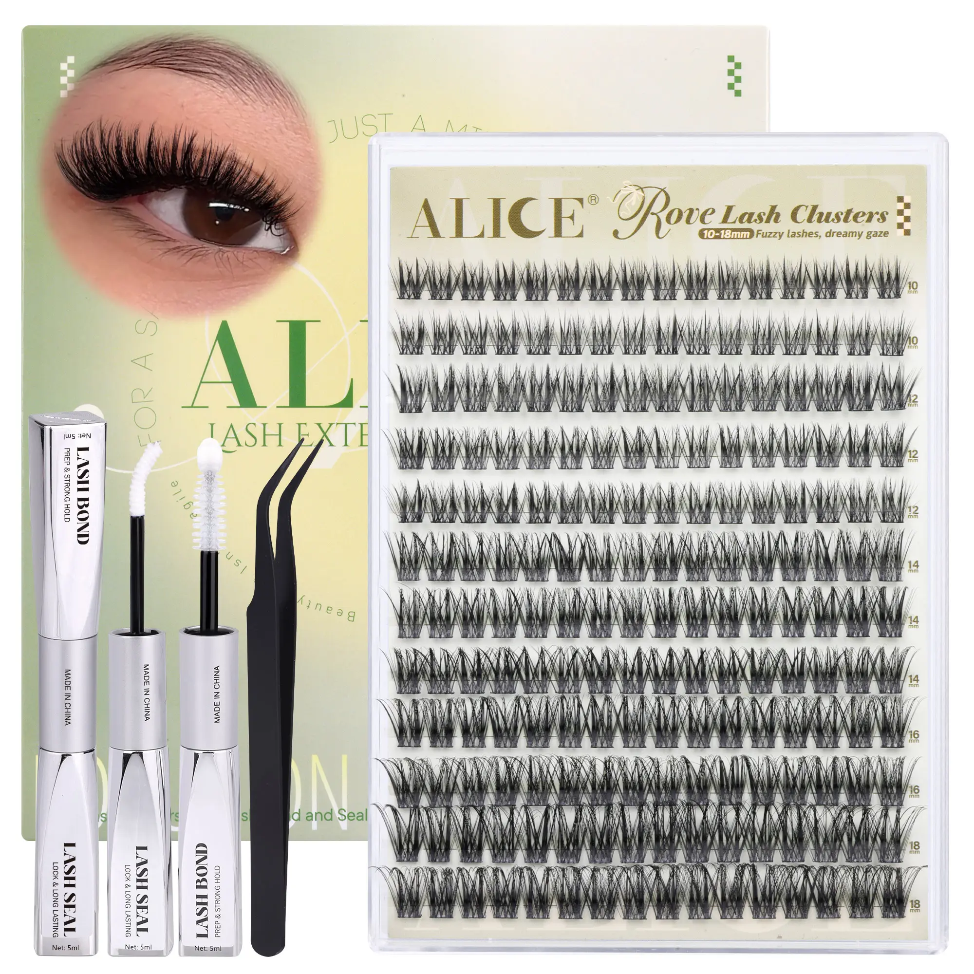 ALICE Lash Extension Kit Rove CD Curl Eyelash Clusters DIY Thin Band Individual Lashes 10-18mm Cluster Eyelash Extensions