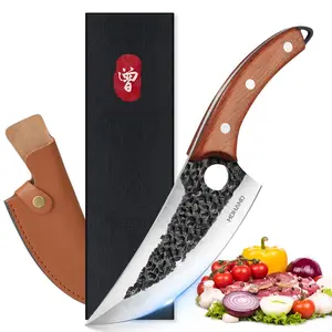 Viking Kitchen Knife 7 Inch Handmade Boning Knife with Sheath, High Carbon Stainless Steel Core & Ergonomic Solid Wood Handle for Outdoor Use