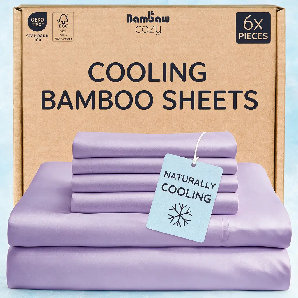 Jollyvogue Extra Deep Pocket Bamboo Sheets - 6 Pcs Breathable &Cooling for Hot Sleepers ,  Hotel Luxury Bedding-Free For Extra Deep Mattresses, Room Decor, Twin/Full/Queen/King Size Pillowcase Sets