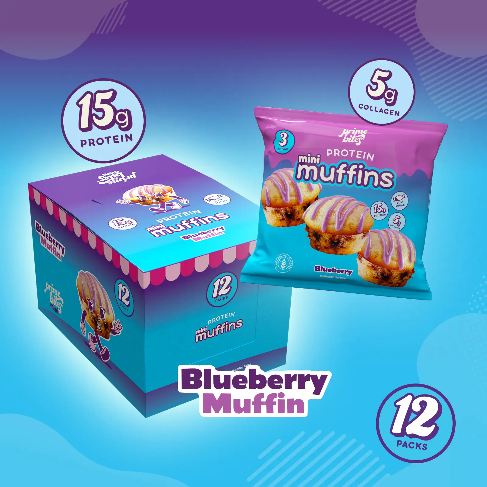 Blueberry Prime Bites Protein Mini Muffins - 15g Protein, Low Sugar, 5g Collagen Blueberry Prime Bites Protein Mini Muffins - 15g Protein, Low Sugar, 5g Collagen