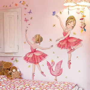 Ballerina Wall Stickers,Fairy Stickers,Princess Wall Decals Detachable Ballet Girl Decoration Butterfly Moon Star Girl Decal Wall Decal Suitable for Living Room, Bedroom, Children's Room