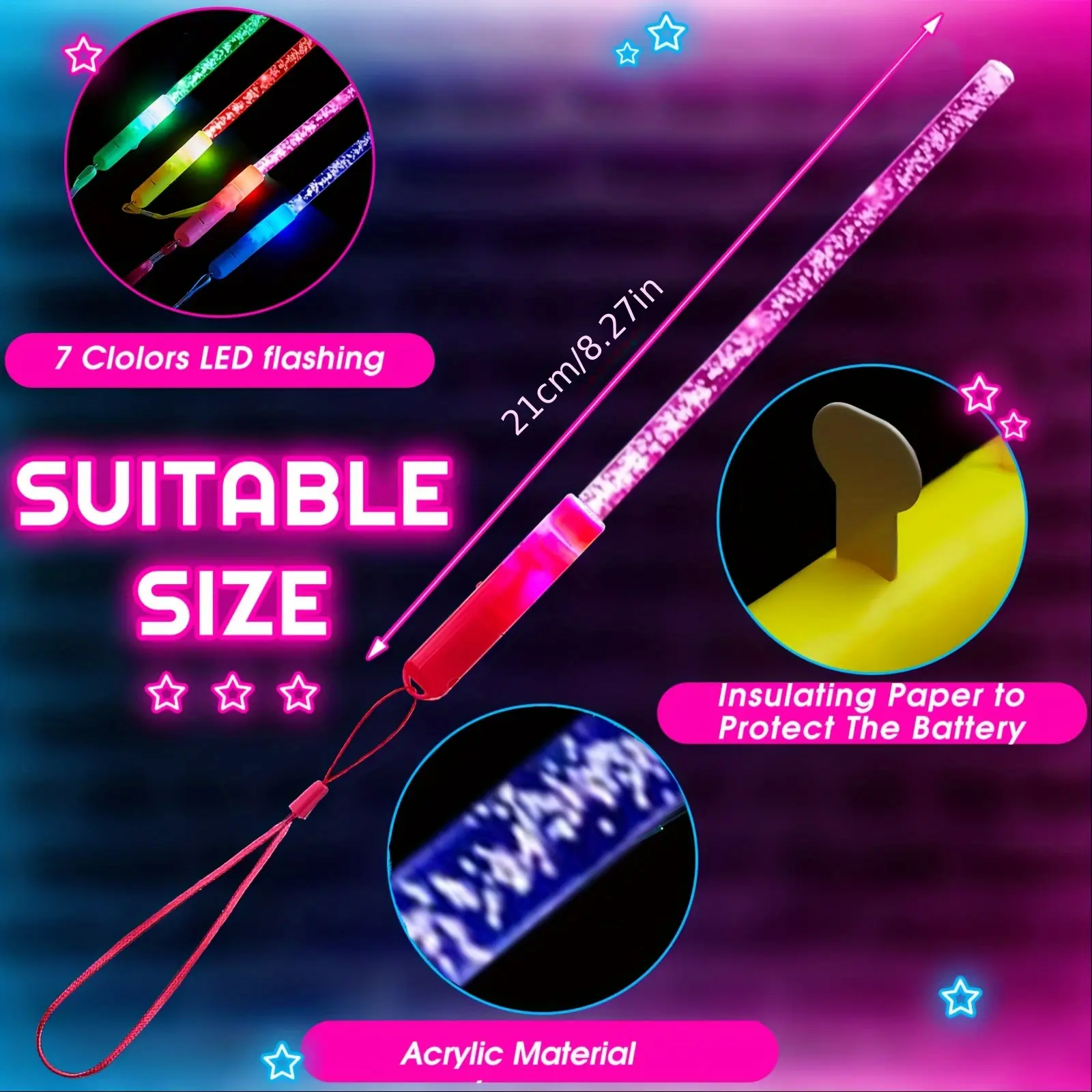 Baoblaze 36Pcs Acrylic Glow Stick Sets - Multicolor Flashing, 26x21x6 cm, Party Favor for Birthday, Outdoor Activities