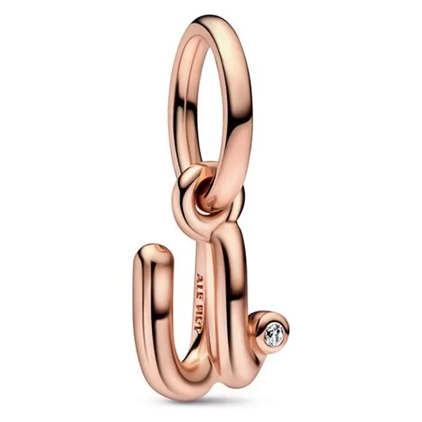 Pandora Handwritten 3D Letter U Script Alphabet Dangle Charm, Personalized Jewelry with Cubic Zirconia, Ideal for Someone You Love 782479C01, Three-Dimensional Letter U, Adults