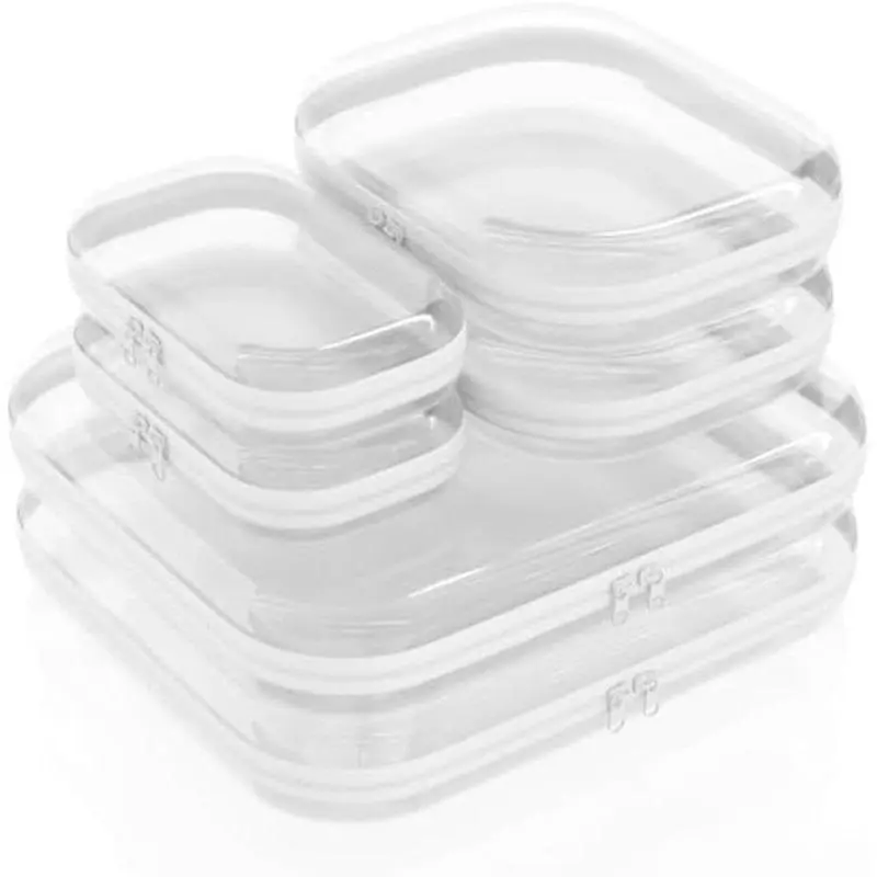 6 Pack (2 Small-2 Medium-2 Large) Clear Hard Shell Zipper Container, Lightweight See-Through Hard Plastic Organizer Pouches for Travel Storage Organization, Crush-Resistant Dust Proof Storage Bins