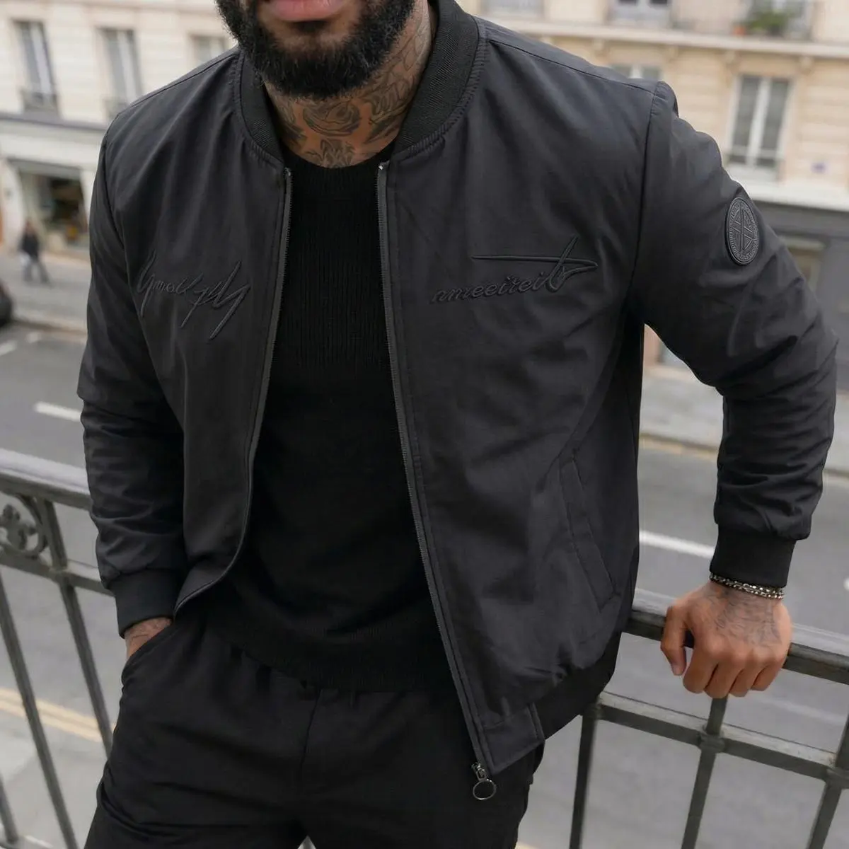 Men's Embroidered Casual Jacket Zip Up Lightweight Coat with Letter Design, Streetwear Jacket for Men, Stylish Everyday Jacket for Outdoor, Spring Fall Wear