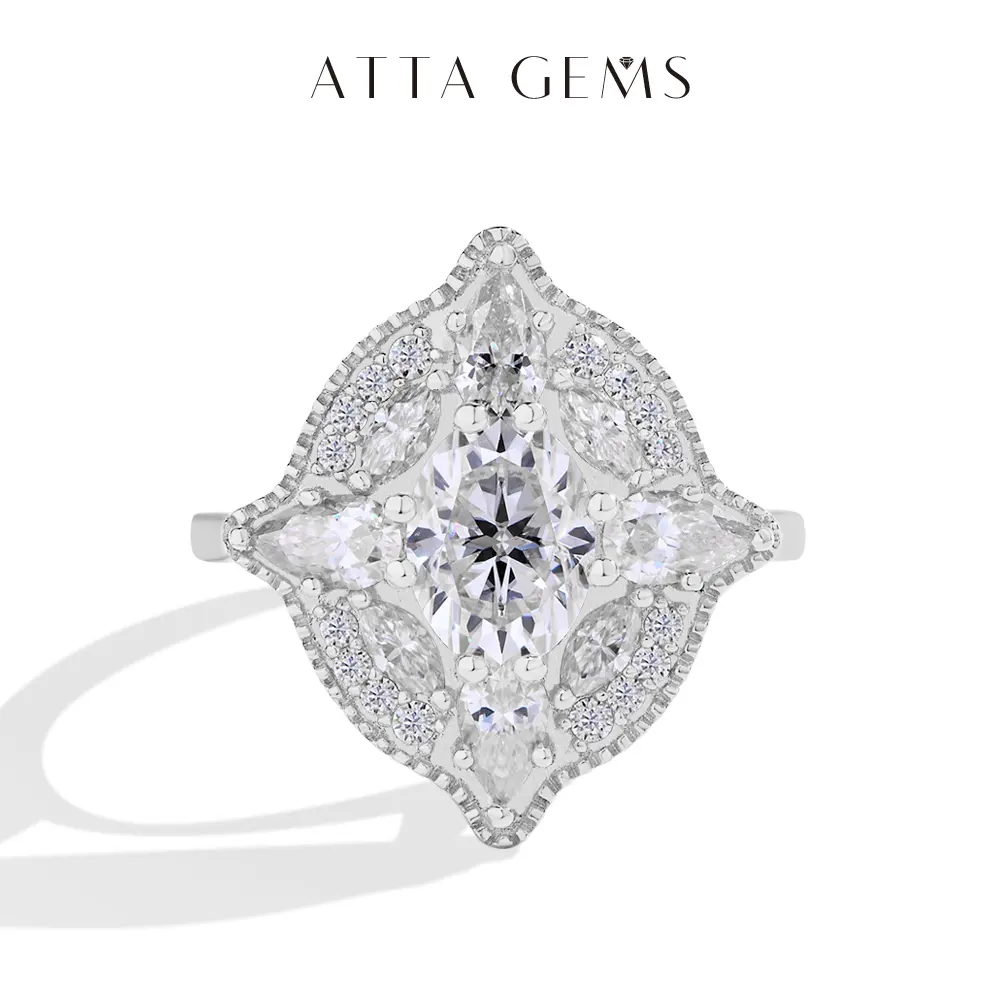1.5CT Certified Oval Engagement Ring with Elegant Marquise and Pear Cut Accents, Moissanite Anniversary Jewelry for Women, Elegant Engagement Ring, Female