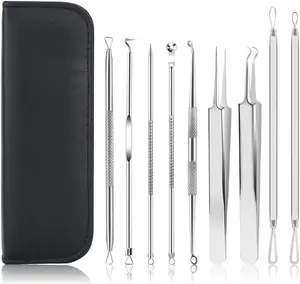 9 PCS Blackhead Remover & Pimple Popper Tool Kit with Stainless Steel Tweezers & Travel Case, Professional Acne Zit Extraction Kit, Whitehead Comedone Extractor for Facial Nose