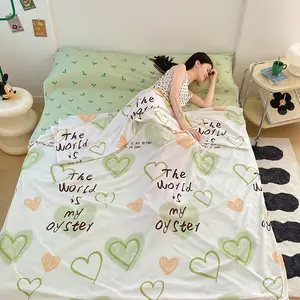 Washable Envelope Hotel Sleep Bag Liner, Floral Rabbit Print, Lightweight Travel Bedding, Compact Design, Durable Fabric, Single & Twin Use