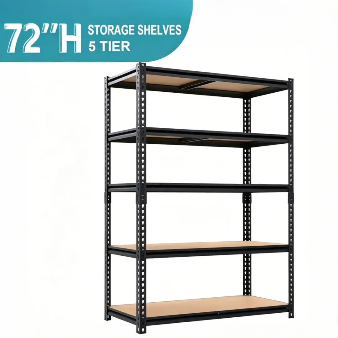 Adjustable Heavy-Duty Metal Storage Shelf - 5-Tier Snap-Together Durable Organizer Rack, Living Room Furniture, Ideal for Home, Garage Storage