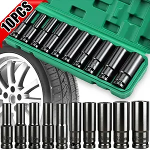 12 Drive Impact Socket Set, 10 Sockets and Driver Tool Kit, Standard Metric Size (8-24mm) Mechanics Tool Kit Socket Kit Metric Drive Socket Wrench Set with Plastic Tool Case