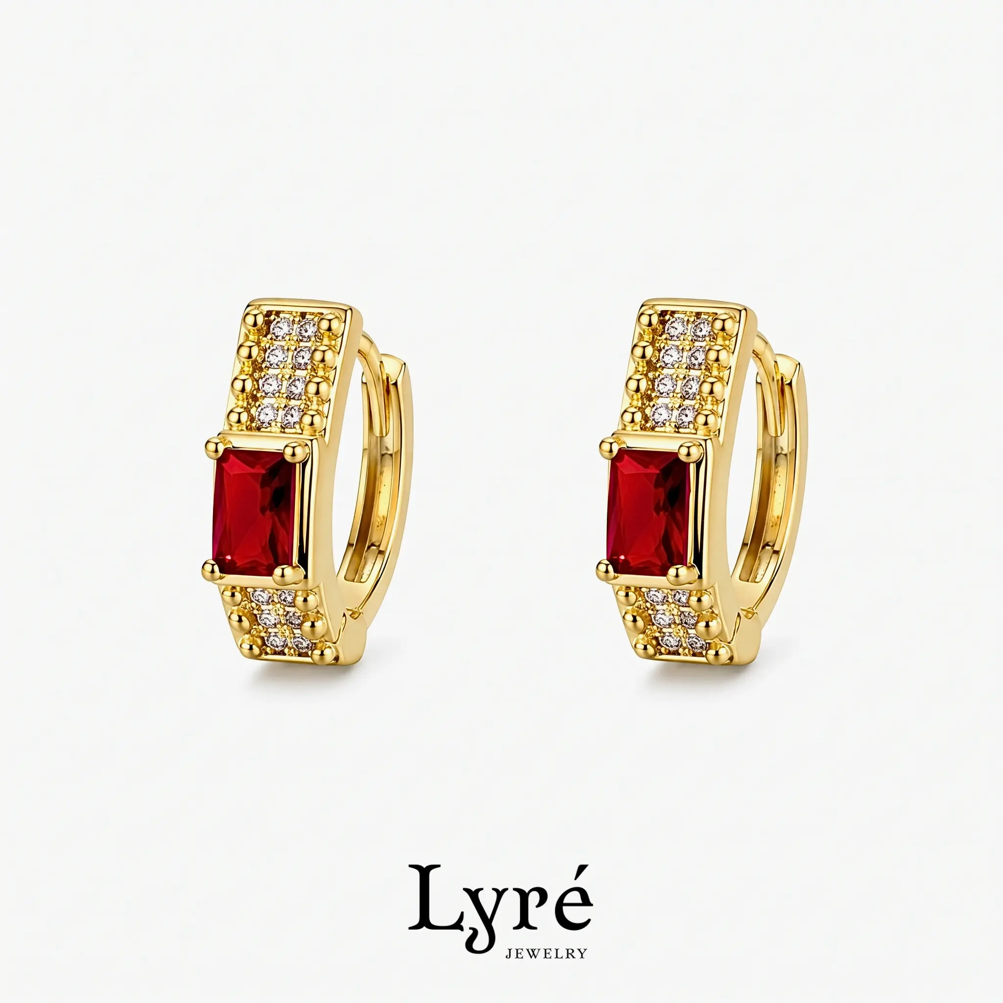 Liane Red CZ Huggie Hoop Earrings |ER033