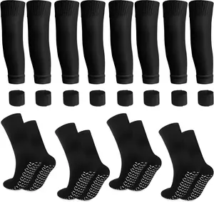 4 Set Men's Grip Soccer Socks Anti Slip Pads Shin Guard Sleeves Shin Guard Straps for Football with Grip Pads