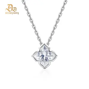 Delzzad 1ct Sparkling Lily Bulb Leaf Clover Cut Pendant Necklace Lab-Created Moissanite Necklace S925 Sterling Silver Moissanite Jewelry Engagement Wedding Anniversary Perfect Christmas Gifts