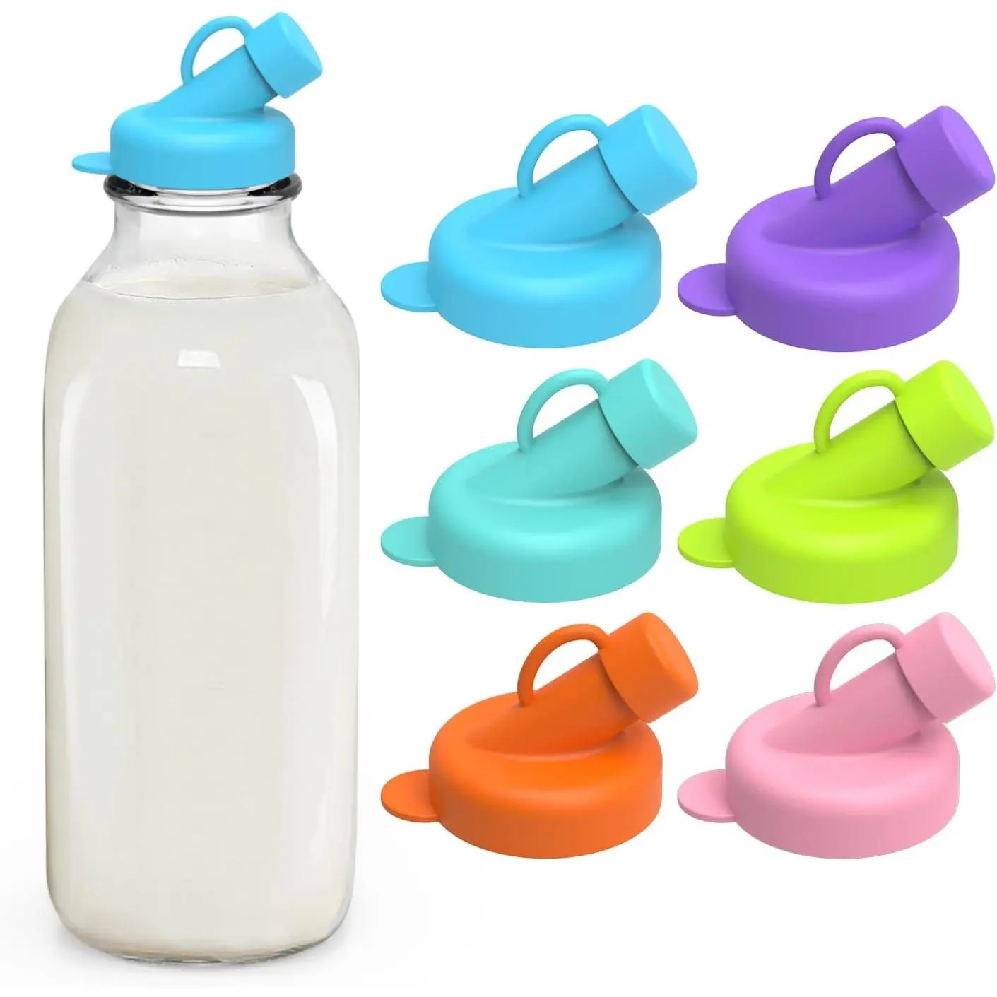 Silicone Milk Bottle Dispenser Caps, 48mm Diameter Pour Spout Lids, Replacement Lids Fit Stanpac & Libbey & Stock Your Home & The Dairy Shoppe, Leak Proof