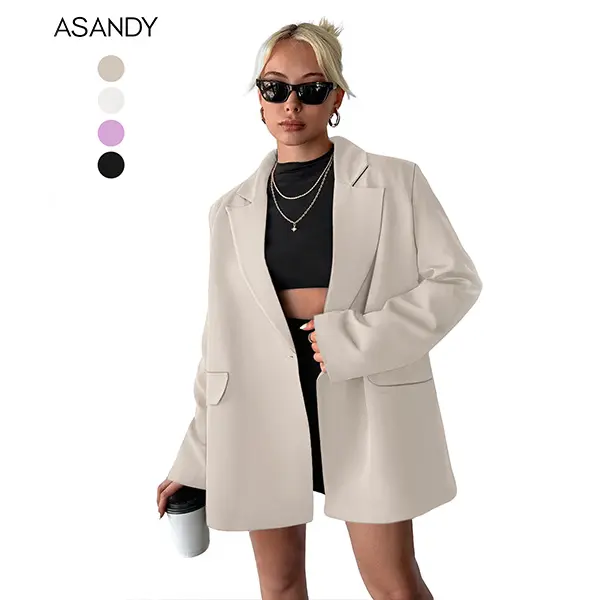 "Elegant ᴗ zed Single-Button Blazer - Black/Beige/White/Purple Versatile Office Blazer | Structured Pockets & Classic Lapels, All-Season Workwear/Chic Casual Suit Jacket for Effortless Professional Style" oversize, Minimalist, Essential