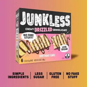 JUNKLESS Chewy Granola Bars Birthday Cake Simple Ingredients Less Sugar Gluten Free No Fake Stuff
