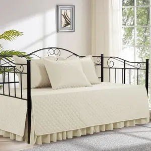 Daybed Cover Sets - Diamond Stitching Daybed Bedding Set, All Season Cozy Bedding with Bedskirt and Shams, Microfiber Filling, 5 Pieces, Beige