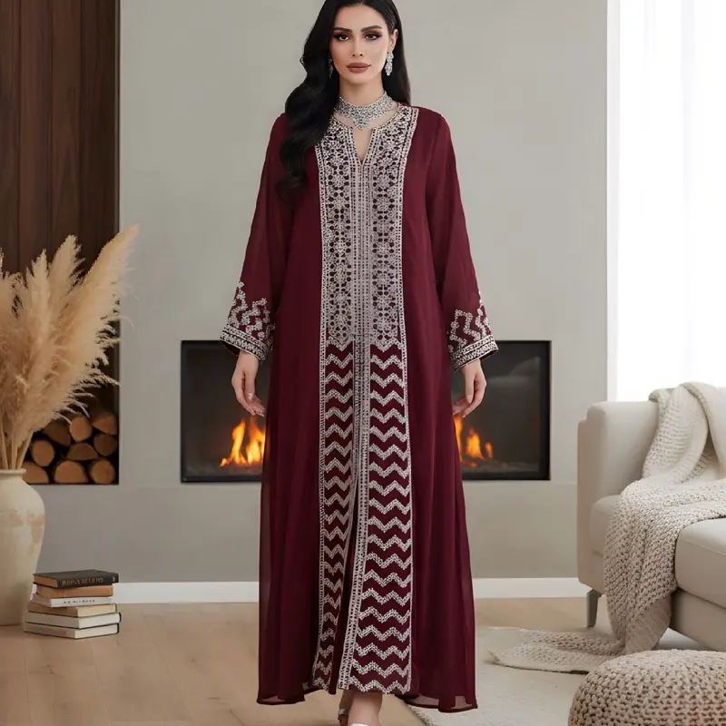 Anarkali Suit in Maroon Georgette Fabric with Mirror Embroidery Pants & Dupatta for Festive Wear Special Occasions Women's Traditional Dress