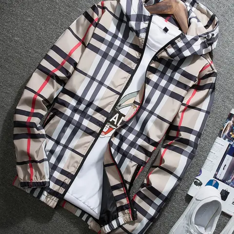 Men's Lightweight Hooded Fitted Jacket, Zip-Up Windbreaker with Adjustable Drawstring & Color-Block Stripes for Autumn