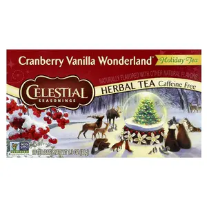 Celestial Seasonings Holiday Herbal Tea, Cranberry Vanilla Wonderland®, Caffeine Free, 18 Tea Bags, 1.3 oz (38 g)