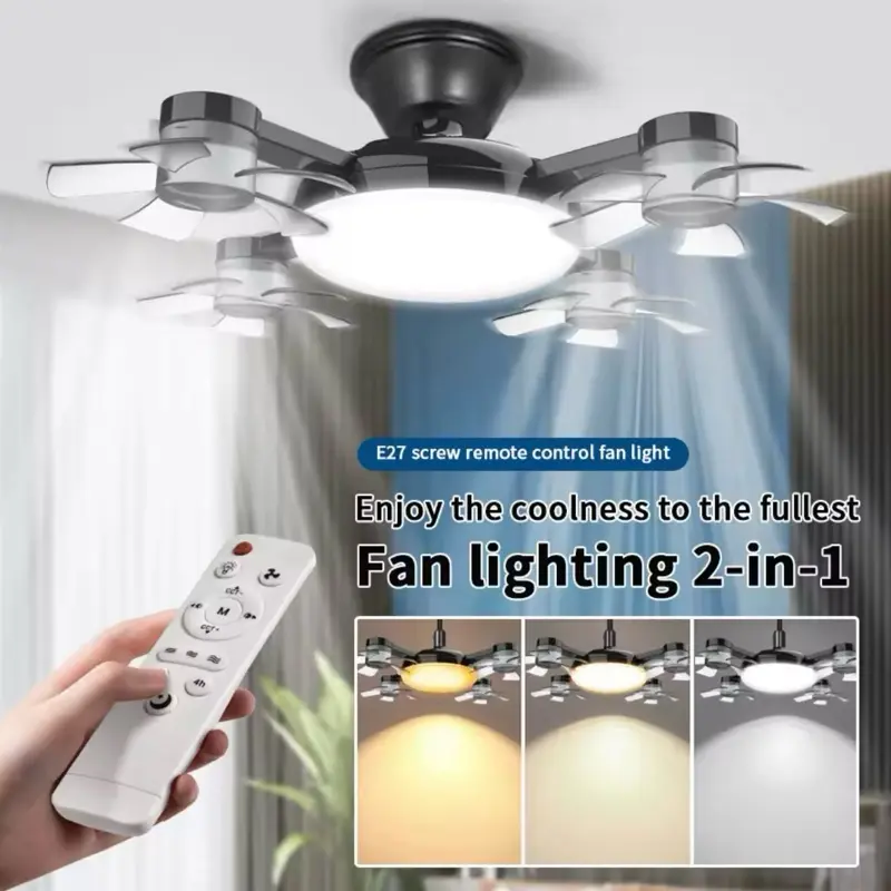 E-27 2-in-1 Black & White Household Ceiling Fan with Light, Remote Control Drone Ceiling Fan, Multifunctional Home Appliance, Drone Ceiling Fan With Remote