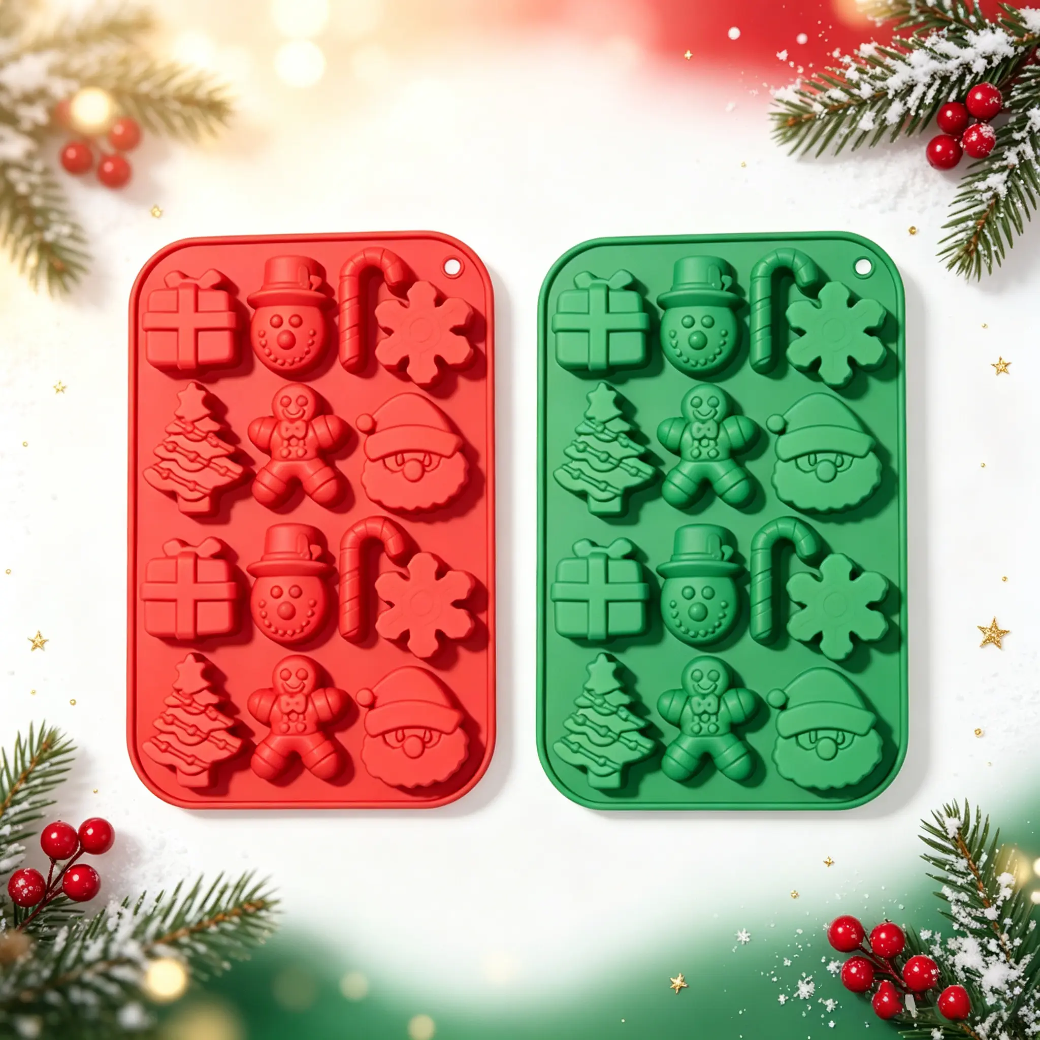 12-Cavity Classic Christmas Silicone Molds with Santa Shapes, Lightweight Non-Stick Baking Mould, Hanging Kitchen Bakeware for Candy, Chocolate, Jelly, Cookie, Soap, Ice Cube Holiday DIY Supplies